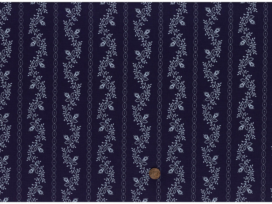 Trachtenbaumwollstoff dunkelblau Blumenranke rohweiß 