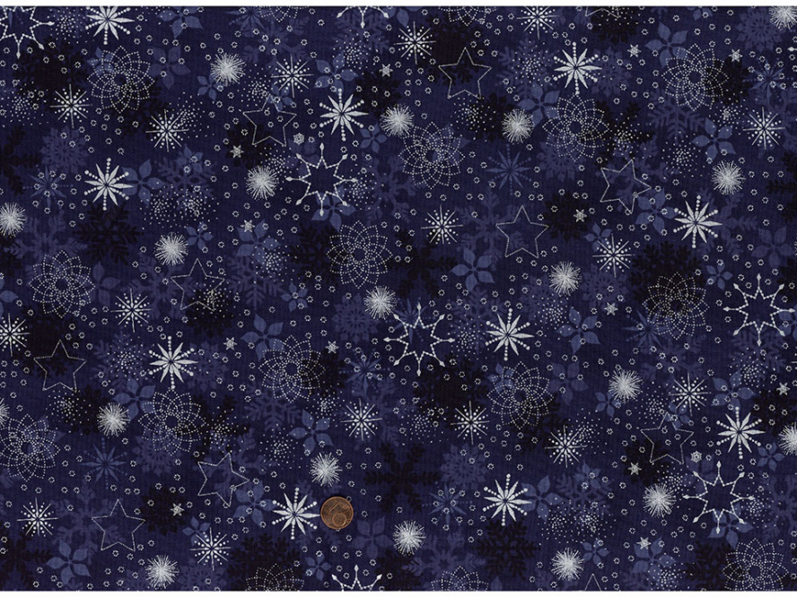 Baumwollstoff dunkelblau silberne Sterne/Muster 