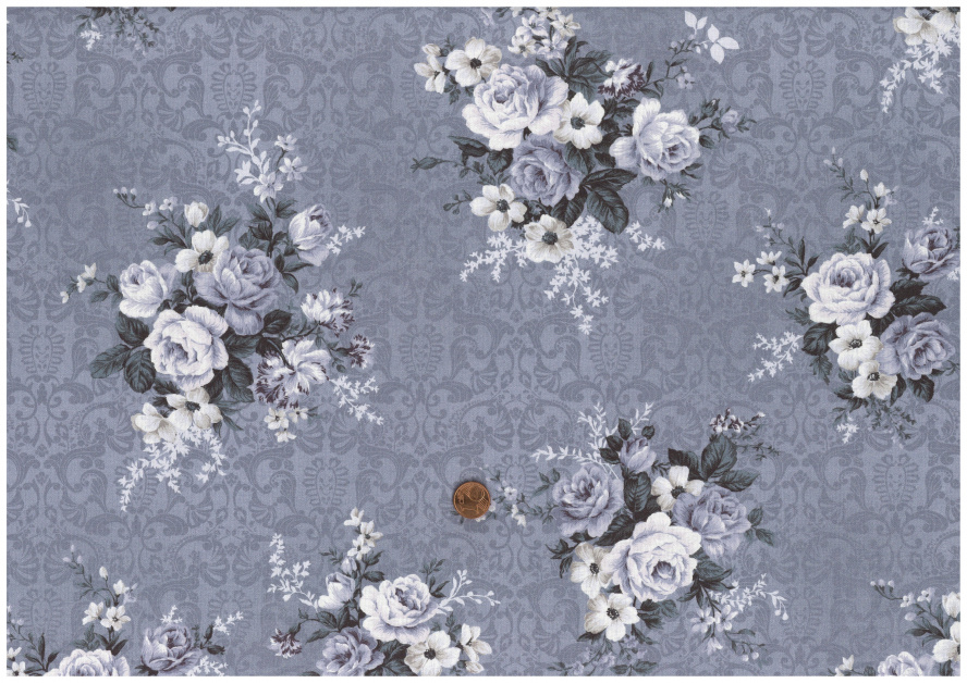 Trachtenbaumwollstoff grau Rosen Ornamente 