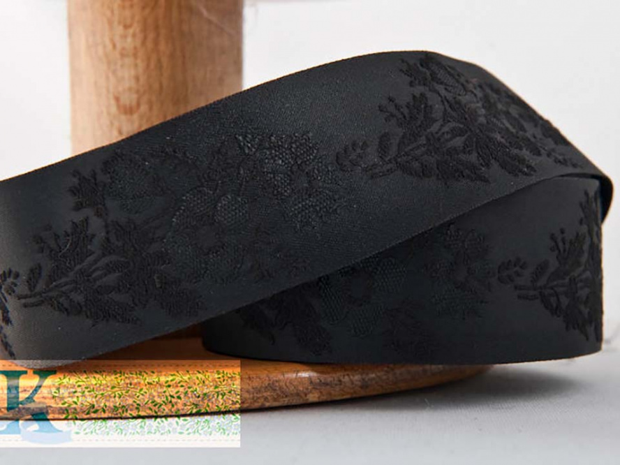 Zierband  Blumenstrauss schwarz 35mm breit 