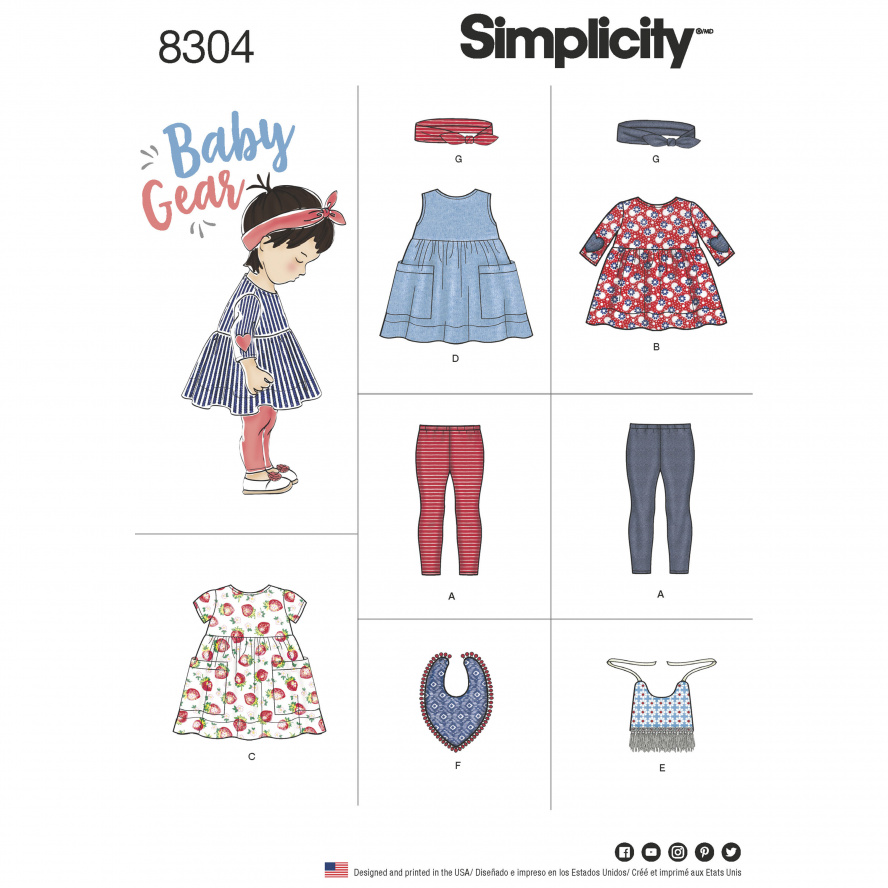 Simplicity 7967.A PG U Leggins, Kleid, Latz & Stirnb. XXS-L 